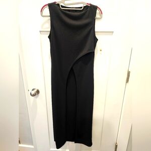 Sassy Black Sleeveless Asymmetrical Overlay Midi Dress Size M